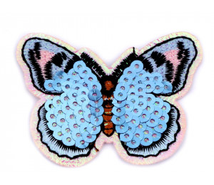 Aufbügler - Applikation Pailletten Schmetterling blau rosa