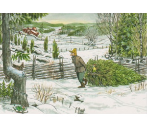 Postkarte - Petterson und Findus - Tannenbaum schlagen